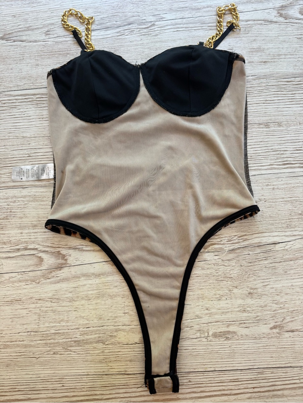 Kaylee Kollection Leopard Print Chain Strap Bodysuit S - Picture 6 of 13